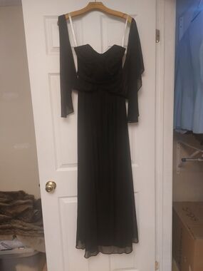 David's Bridal Black Strapless Convertible Chiffon Maxi Gown